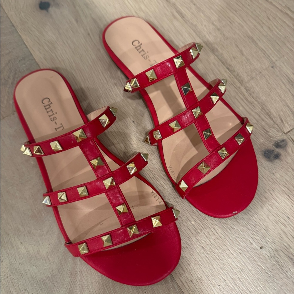 Women's Red Studded Sandals